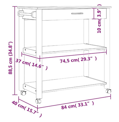 Keukentrolley – Keukenwagen – Opbergtrolley – Serveerwagen – Kruidenwagen – Massief Grenenhout – 84x40x88,5 cm – Vier Wielen Met Rem