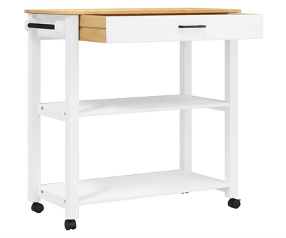 Keukentrolley – Keukenwagen – Opbergtrolley – Serveerwagen – Kruidenwagen – Massief Grenenhout – 84x40x88,5 cm – Vier Wielen Met Rem