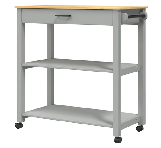 Keukenwagen – Keukentrolley – Serveerwagen – Opbergwagen – Keukenkar – Massief Grenenhout – 84x40x88,5 cm – 4 Wieltjes Met Remmen