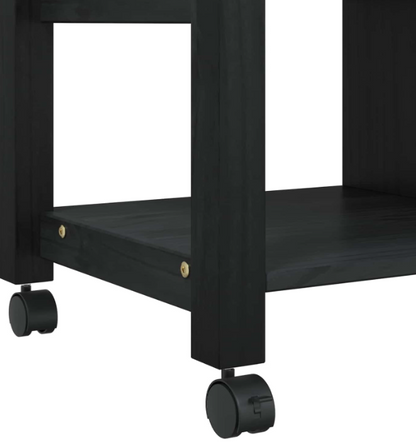 Keukentrolley – Keuken Kar – Serveerwagen – Opbergkar – Keukenwagen – Zwart – Massief Vurenhout – 88,5 x 40 x 84 cm – Mobiel Met 4 Zwenkwielen
