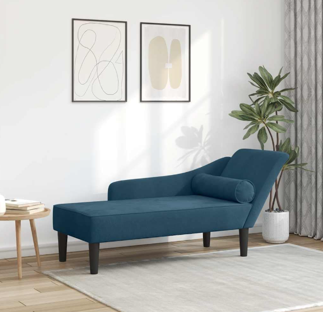 Chaise Longue – Lounge Sofa – Bank – Daybed – Relaxstoel – Velvet Blauwe Fluwelen Bekleding – Comfortabele Veerkrachtige Kussens