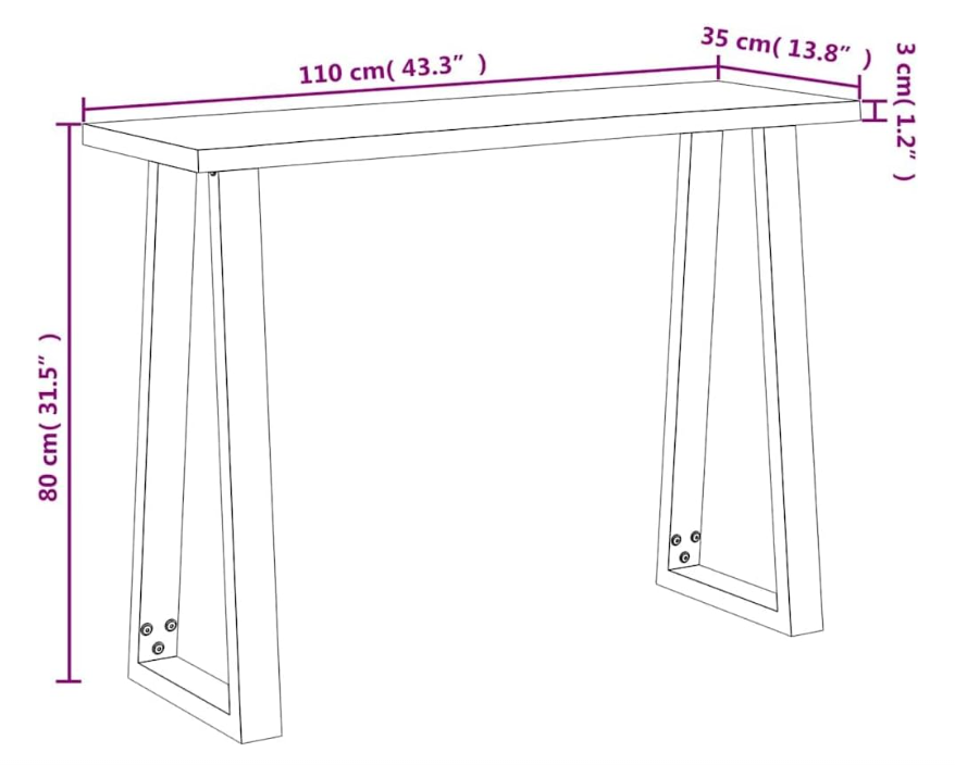 vidaXL Wall table with natural edge 110x35x80 cm solid acacia wood