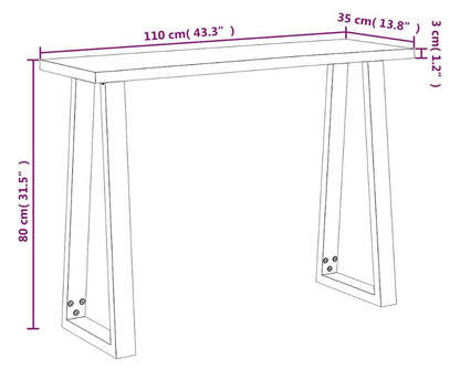 vidaXL Wall table with natural edge 110x35x80 cm solid acacia wood