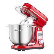 Keukenmachine - 3-in-1 - Keukenrobot - Hakmolen - Mixer met mengkom - Keukenmixer - 1200W - RVS Mengkom (6L) - Rood - QUORE