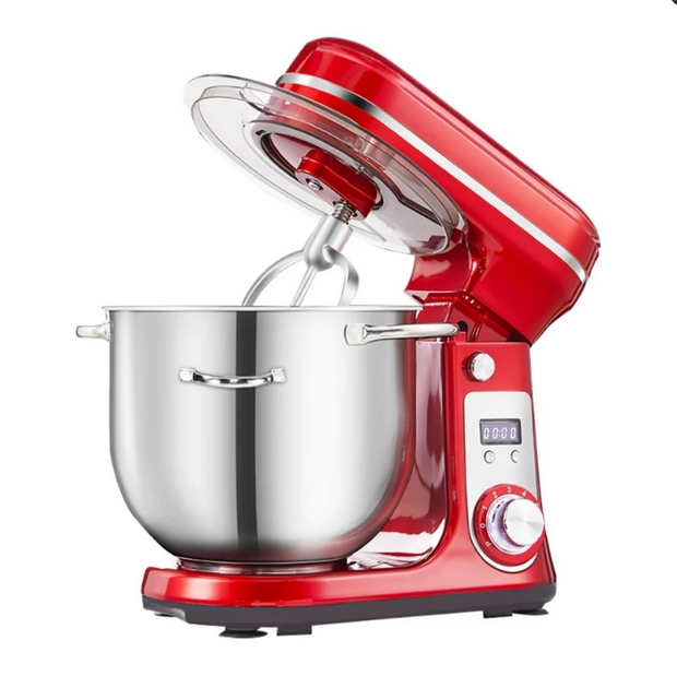 Keukenmachine - 3-in-1 - Keukenrobot - Hakmolen - Mixer met mengkom - Keukenmixer - 1200W - RVS Mengkom (6L) - Rood - QUORE