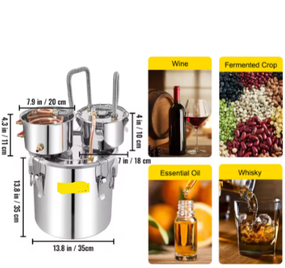 Distilleerapparaat - distilleerketel - distilleerketel - distilleren - 8 GAL - destilleerapparaat voor etherische oliën - met koperen buis & ingebouwde thermometer Dubbel Thumper Keg Home Brewing Kit - QUORE