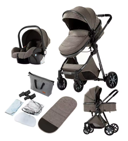 Kinderwagen - Buggy - Inklapbare Buggy - Opvouwbare Buggy - Inklapbare Buggy NewBorn - 3 in 1 -BabyWalker- High Landscape - Chocolade