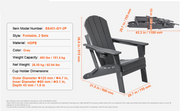 Adirondack - Adirondack Tuinstoel - Loungestoel - Stoel - Set van 2 All-Weather - Draagbare Opvouwbare Pitstoel - met Bekerhouder - Grijs