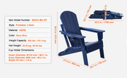 Adirondack - Adirondack Tuinstoel - Loungestoel - Stoel - Set van 2 All-Weather - Draagbare Opvouwbare Pitstoel - met Bekerhouder - Blauw