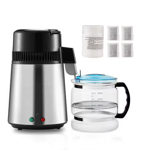 Waterzuiveraar - Waterzuivering - Waterzuiveringsmachine - Gedestilleerd watermaker - 4 liter - 750W Gedistilleerd watermaker - Interieur roestvrijstalen distilleerder - Zilver