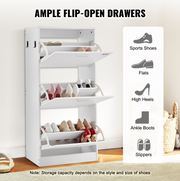 Shoe rack - Shoe cabinet - 3 folding drawers - 60 x 23.7 x 120 cm - P2 chipboard - white