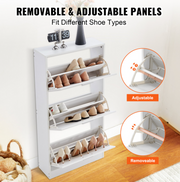 Shoe rack - Shoe cabinet - 3 folding drawers - 60 x 23.7 x 120 cm - P2 chipboard - white