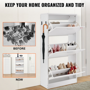 Shoe rack - Shoe cabinet - 3 folding drawers - 60 x 23.7 x 120 cm - P2 chipboard - white