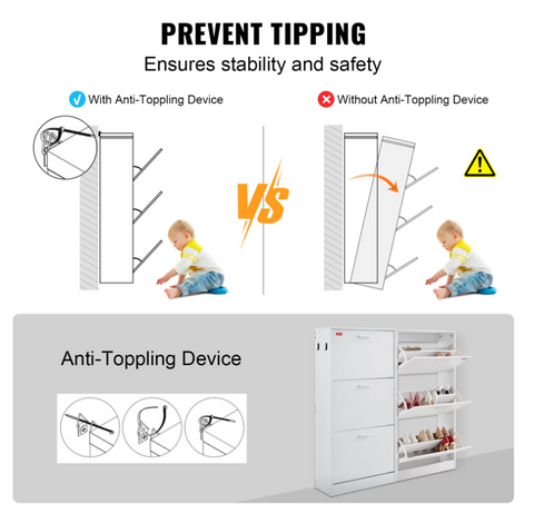 Shoe rack - Shoe cabinet - 3 folding drawers - 60 x 23.7 x 120 cm - P2 chipboard - white