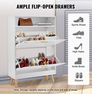 Shoe Rack - Shoe Cabinet - 2 Folding Drawers - Top - Storage Space - Cubby - 80 x 23.7 x 120.5 cm - Chipboard - PVC Rattan - Solid Wood - White