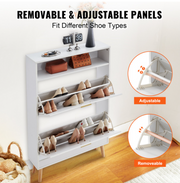 Shoe Rack - Shoe Cabinet - 2 Folding Drawers - Top - Storage Space - Cubby - 80 x 23.7 x 120.5 cm - Chipboard - PVC Rattan - Solid Wood - White