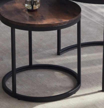 Tafel - 2pcs - Scandinavische Ronde Tafel - Modern Minimalistisch - Massief Houten Deksel - Stalen Frame - L60 x B60 x H44.5cm (Groot)- L40 x B40 x H34.5cm (Klein) - Fire Cloud
