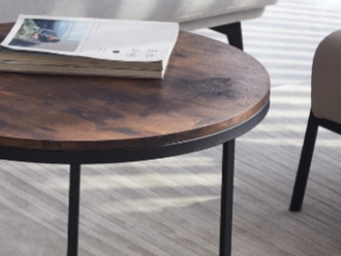 Tafel - 2pcs - Scandinavische Ronde Tafel - Modern Minimalistisch - Massief Houten Deksel - Stalen Frame - L60 x B60 x H44.5cm (Groot)- L40 x B40 x H34.5cm (Klein) - Fire Cloud