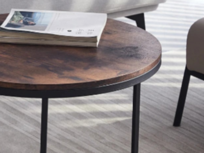 Tafel - 2pcs - Scandinavische Ronde Tafel - Modern Minimalistisch - Massief Houten Deksel - Stalen Frame - L60 x B60 x H44.5cm (Groot)- L40 x B40 x H34.5cm (Klein) - Fire Cloud