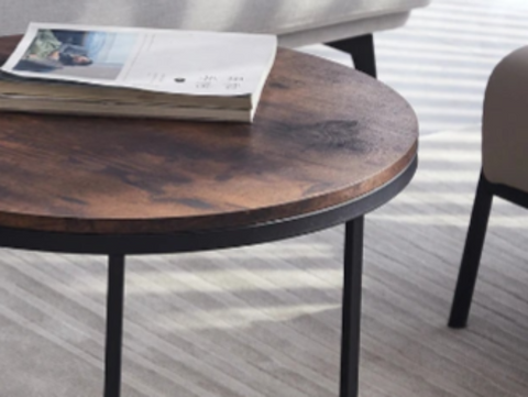 Table - 2pcs - Scandinavian Round Table - Modern Minimalist - Solid Wood Lid - Steel Frame - L60 x W60 x H44.5cm (Large) - L40 x W40 x H34.5cm (Small) - Fire Cloud