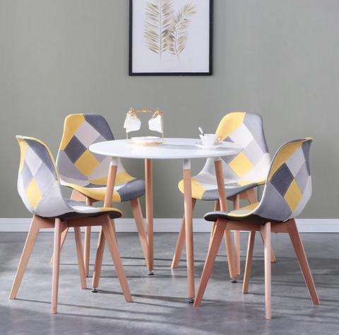 Chair - Dining Chairs - Dining Chairs Set of 4 - Nordic Medieval Style - Patchwork Frabic - 86*46*47cm - Yellow