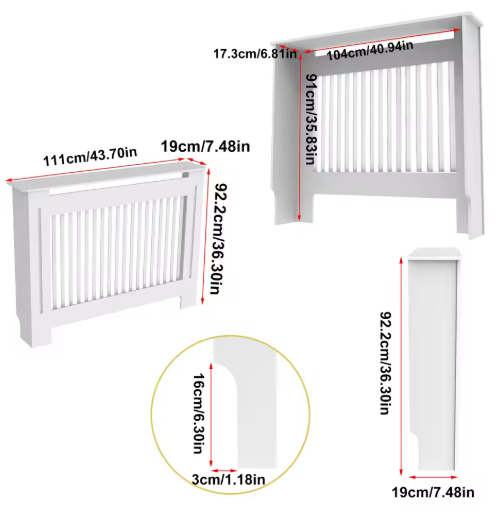 Radiatorombouwen - Radiatorbekleding - Woonkamer Meubels - Moderne Minimalistische Stijl - Verticaal - Medium - Buitenkant 111x19X92cm/43.7x7.5x36.2inch - Binnenkant 104x17.3x91cm/40.94x6.81x35.8inch - Wit - QUORE