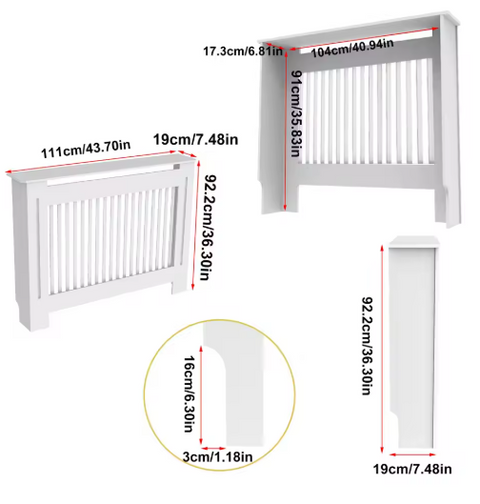 Radiatorombouwen - Radiatorbekleding - Woonkamer Meubels - Moderne Minimalistische Stijl - Verticaal - Medium - Buitenkant 111x19X92cm/43.7x7.5x36.2inch - Binnenkant 104x17.3x91cm/40.94x6.81x35.8inch - Wit