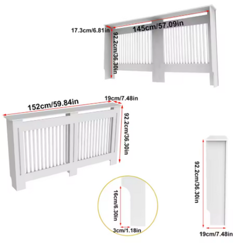 Radiatorombouwen - Radiatorbekleding - Woonkamer Meubels - Moderne Minimalistische Stijl - Verticaal - Groot - Buiten 152x19x92.2cm/59.8x7.4x36inch - Binnen 145x17.3x91cm/57x6.8x35.8inch - Wit