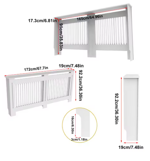 Radiatorombouwen - Radiatorbekleding - Woonkamer Meubels - Moderne Minimalistische Stijl - Verticaal - XL - Buiten 172x19x92.2cm/67.7x7.4x36inch - Binnen 165x17.3x91cm/64.96x6.81x35.83inch - Wit