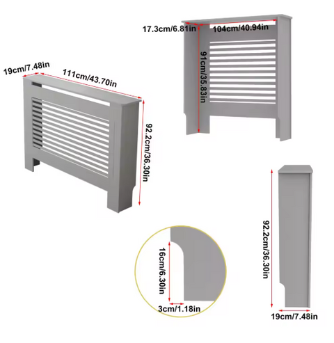 Radiatorombouwen - Radiatorbekleding - Woonkamer Meubels - Moderne Minimalistische Stijl - Horizontaal - Medium - Buitenkant 111x19X92cm/43.7x7.5x36.2inch - Binnenkant 104x17.3x91cm/40.94x6.81x35.8inch - Wit
