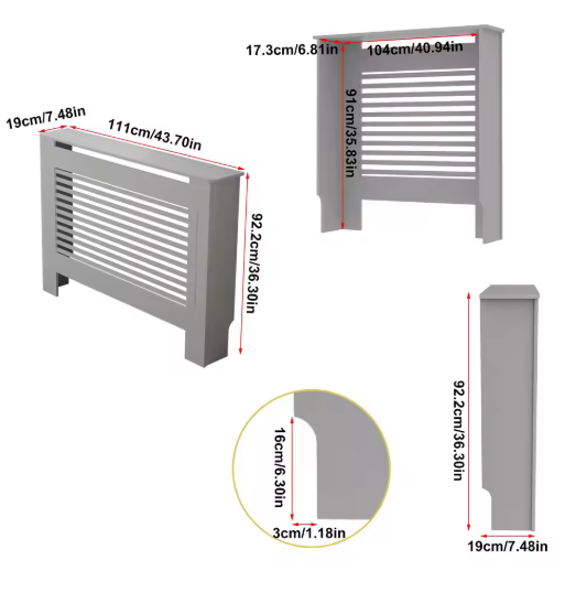 Radiatorombouwen - Radiatorbekleding - Woonkamer Meubels - Moderne Minimalistische Stijl - Horizontaal - Medium - Buitenkant 111x19X92cm/43.7x7.5x36.2inch - Binnenkant 104x17.3x91cm/40.94x6.81x35.8inch - Wit