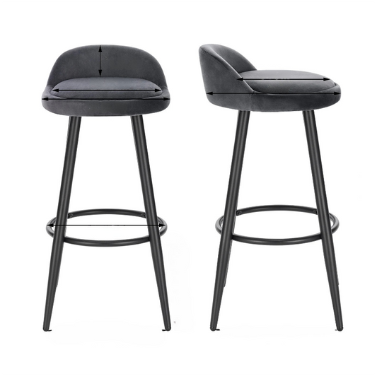 Barkruk - Bar stoel - Bar stoelen set 2 - Cafékruk Barmeubilair - Bar gereedschap cocktails - Fluwelen barkrukken - 120 kg - Donkergrijs fluweel - QUORE