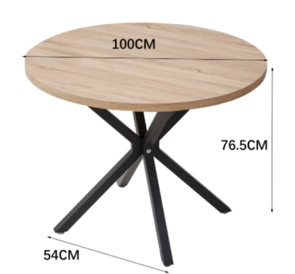 Table - Round Table - Scandinavian - Modern Minimalist Table - Solid Wood Lid - Steel Frame - 100cm - Light Wood Color