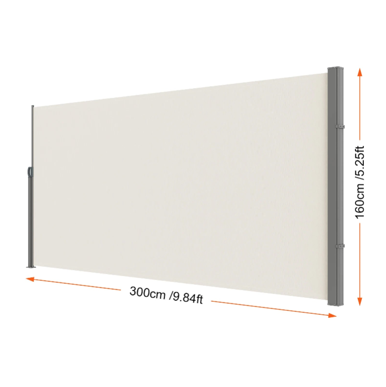 Windscherm -Zijscherm - Uittrekbaar Zijscherm voor Buiten – Waterdicht - Polyester - Privacy Scherm - PU coating - UV 30+ Zonwering - Windscherm en Ruimteverdeler - 160X300cm - Geelachtig - QUORE