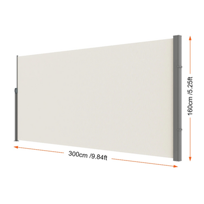 Windscherm -Zijscherm - Uittrekbaar Zijscherm voor Buiten – Waterdicht - Polyester - Privacy Scherm - PU coating - UV 30+ Zonwering - Windscherm en Ruimteverdeler - 160X300cm - Geelachtig - QUORE
