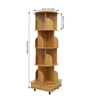Roterende Boekenkast - Staand rek - Houten Planken - 360 Graden Boekenplanken - 4 Verdiepingen - Kinderen en Volwassenen