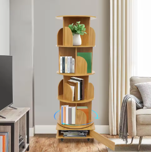 Roterende Boekenkast - Staand rek - Houten Planken - 360 Graden Boekenplanken - 4 Verdiepingen - Kinderen en Volwassenen