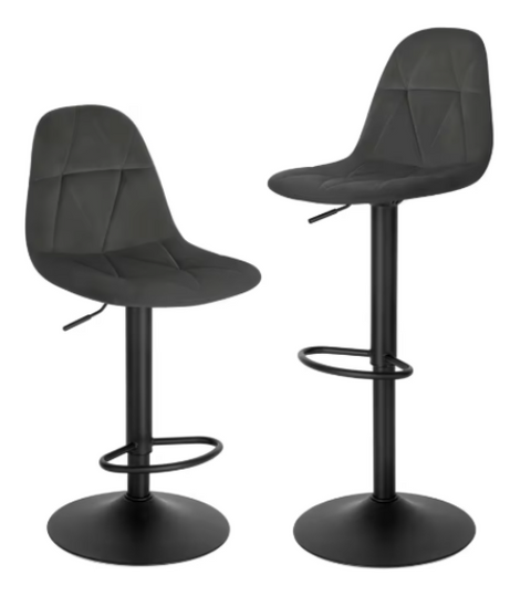 Barkrukken - Set van 2 Ergonomische Barstoelen – Fluweelen Zitten met Rugleuning – Verstelbare Hoogte (60-81 cm) – 360° Draaibaar – Stabiele Basis – Donkergrijs