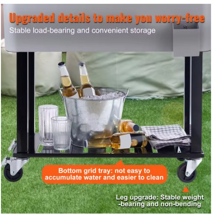 Rollende IJskist - Koeler Kar - Grijs - 80 Qt - Draagbare Bar Drinkkoeler - Voor Terras, Achtertuin, Feest - 46x93x89cm