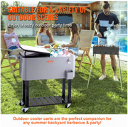 Rollende IJskist - Koeler Kar - Grijs - 80 Qt - Draagbare Bar Drinkkoeler - Voor Terras, Achtertuin, Feest - 46x93x89cm