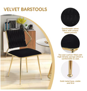 Fluwelen Eetkamerstoel - Set van 2 - Gestoffeerde Stoel - Vergulde Poten - 77x43x44cm