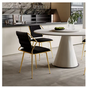 Fluwelen Eetkamerstoel - Set van 2 - Gestoffeerde Stoel - Vergulde Poten - 77x43x44cm