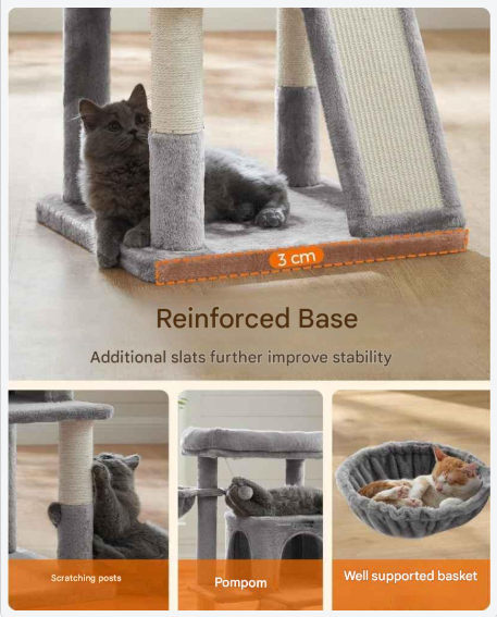 Krabpaal Voor Zware Katten - Krabpaal - Krabpaal Voor Grote Katten - 48x48x96cm - Lichtgrijs