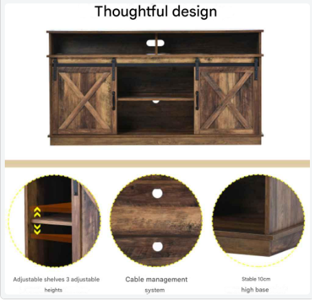 Grote Tv-Kast - Dressoir Entertainmentcentrum - met 2 Klassieke Schuifdeuren - Verstelbare Planken - voor Woonkamer - Eetkamer - Boerderijontwerp - 148x40x78cm