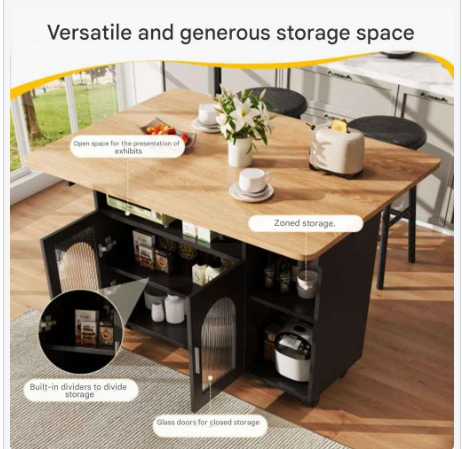 Keukeneiland - Modern Keukeneiland - Keukenkast - Uitneembare Serveerwagen Buffetkast - Eetkamerwagen - met Houtnerf - Buffetkast - Multifunctionele Eettafel - met Opbergruimte