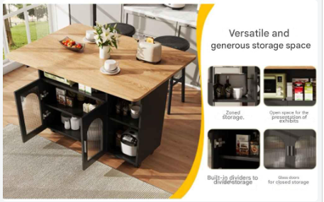 Keukeneiland - Modern Keukeneiland - Keukenkast - Uitneembare Serveerwagen Buffetkast - Eetkamerwagen - met Houtnerf - Buffetkast - Multifunctionele Eettafel - met Opbergruimte