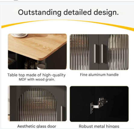 Keukeneiland - Modern Keukeneiland - Keukenkast - Uitneembare Serveerwagen Buffetkast - Eetkamerwagen - met Houtnerf - Buffetkast - Multifunctionele Eettafel - met Opbergruimte