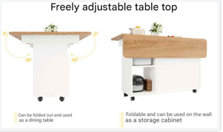Keukeneiland - Modern Keukeneiland - Keukenkast - Uitneembare Serveerwagen Buffetkast - Eetkamerwagen - met Houtnerf - Buffetkast - Multifunctionele Eettafel - met Opbergruimte