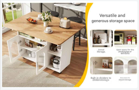 Keukeneiland - Modern Keukeneiland - Keukenkast - Uitneembare Serveerwagen Buffetkast - Eetkamerwagen - met Houtnerf - Buffetkast - Multifunctionele Eettafel - met Opbergruimte