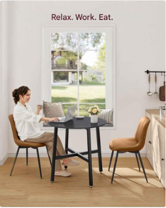 Ronde Eettafel - Spaanplaat Staal - Moderne tafel - 80cm D, 75cm H - Ebbenhout Zwart-Inktzwart - 10,8 kg - 100 kg capaciteit